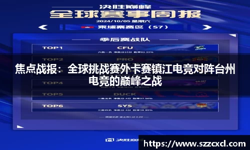 焦点战报：全球挑战赛外卡赛镇江电竞对阵台州电竞的巅峰之战